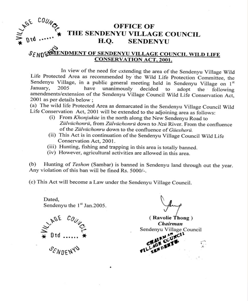 Amendment to Sendenyu Village Council Wildlife Conservation Act (2001) 2005
